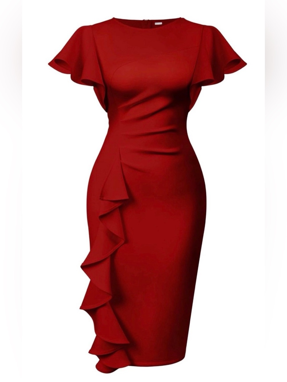 Red Ruffle Midi Dress with Flutter Sleeves. NWOT
